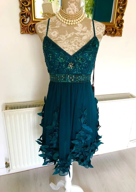 Sue Wong Vintage Sue Wong Fairy Y2K Emerald Green Beaded 3D Floral Dress