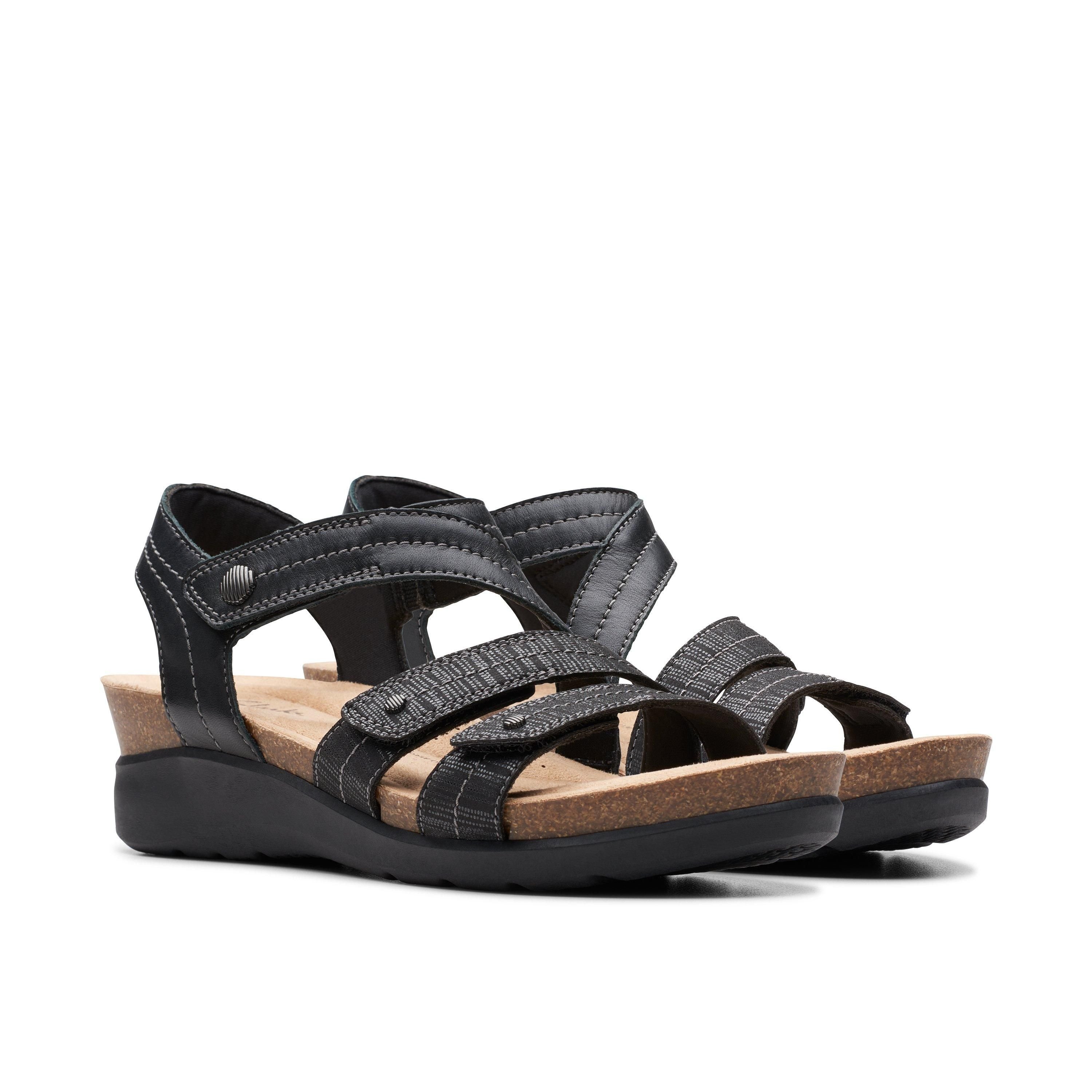 Clarks Clarks Women's Calenne Clara Black Combination Wedge Sandals - 4
