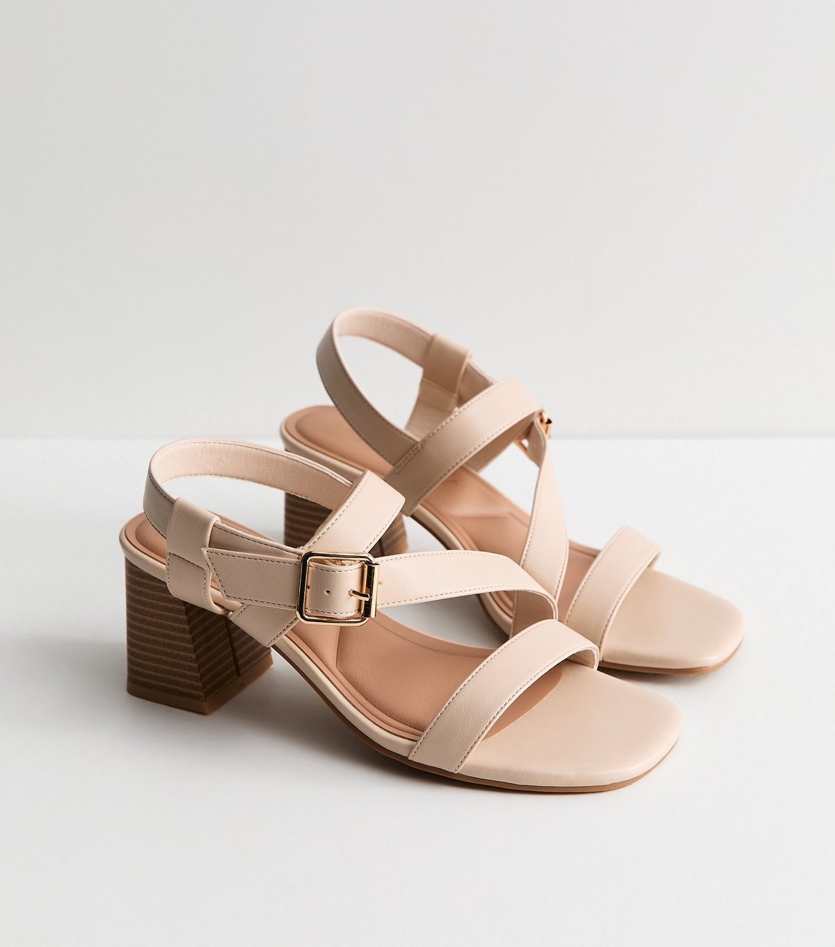 New Look Women's Wide Fit Off White Faux Leather Mutli Strap Block Heel Sandals Vegan New Look - 3