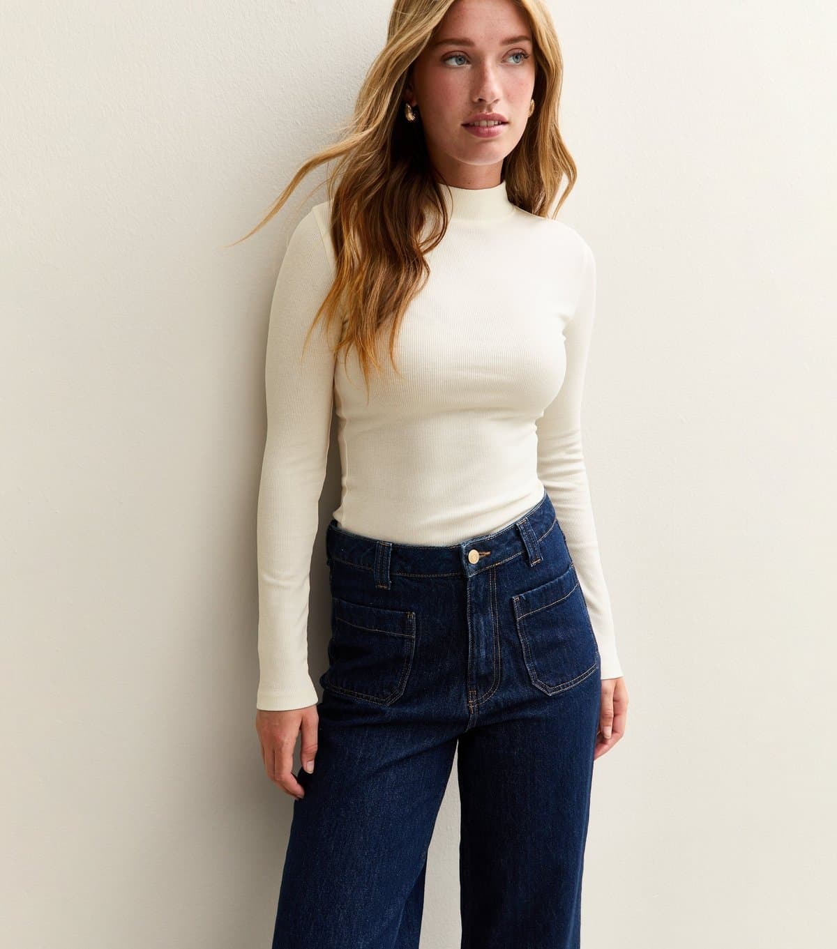 New Look New Look Cream Ribbed Jersey Roll Neck Top