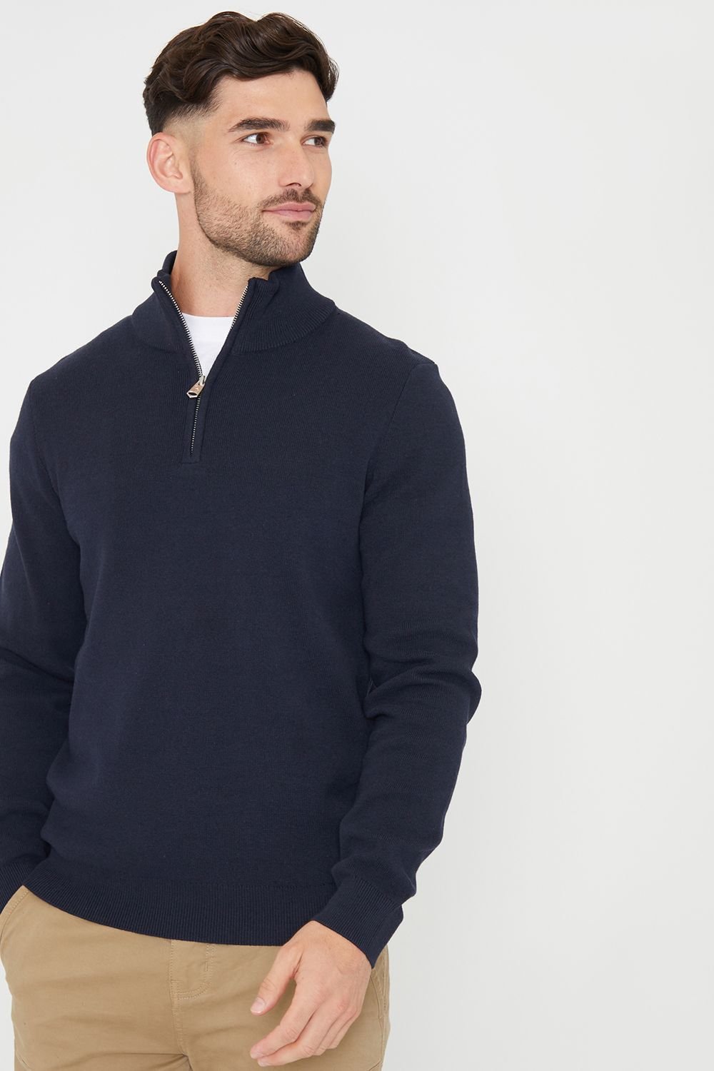 Threadbare Threadbare Men's 'Hazelbank' Cotton Blend Knitted Quarter Zip Jumper in Navy - 2