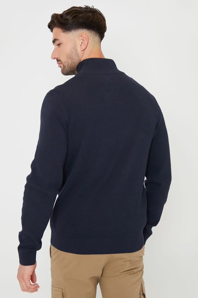 Threadbare Threadbare Men's 'Hazelbank' Cotton Blend Knitted Quarter Zip Jumper in Navy - 2