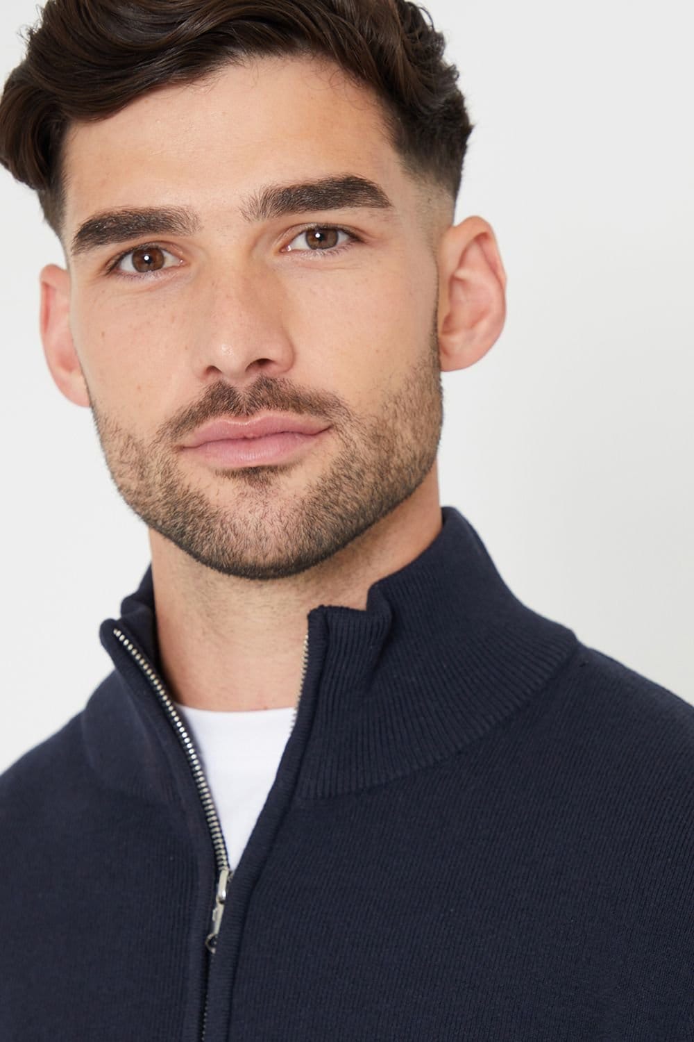 Threadbare Threadbare Men's 'Hazelbank' Cotton Blend Knitted Quarter Zip Jumper in Navy - 4