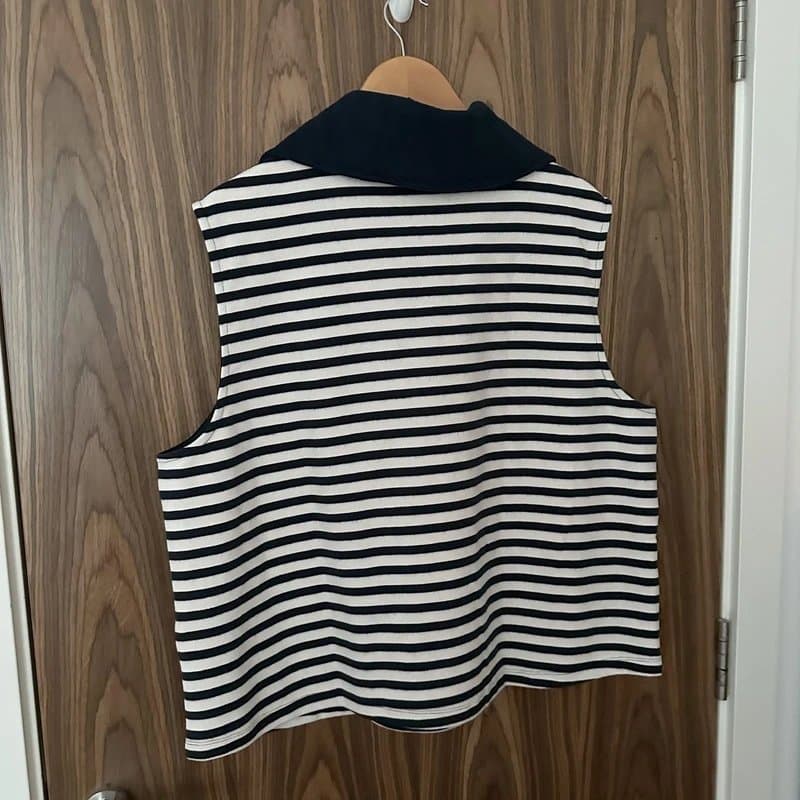 ASOS ASOS Navy Blue White Stripe Soft Quarter Zip Collared Sleeveless Vest Jumper L