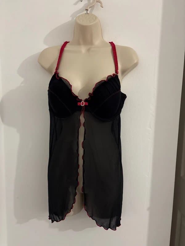 George Y2K George black and red babydoll lingerie
