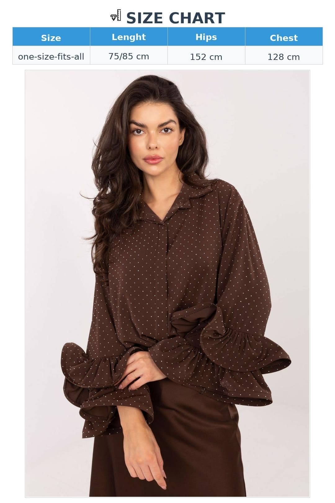 Love Lace Love Lace Women's Long Sleeve Crystal Jet Back Flounce Shirt in Brown - 4