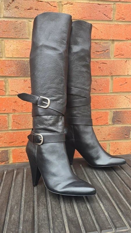 Rosegold Rosegold Black Genuine Leather Buckle Strap Cone Stiletto Heel Luxury Minimalist UK 7 EU 41