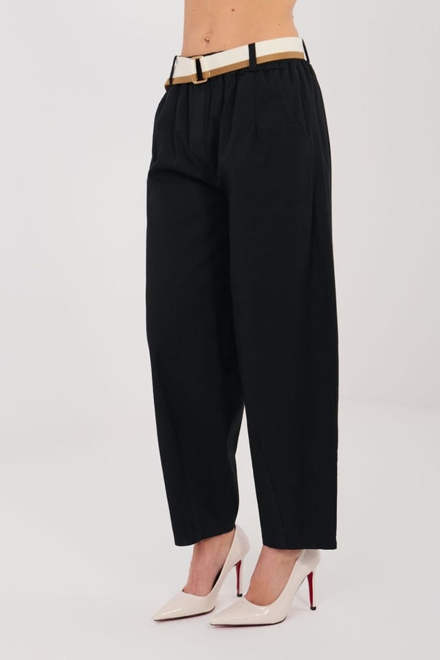 Love Lace Love Lace Women's Comfort Carrot Cut High Waist Trousers in Black - 3