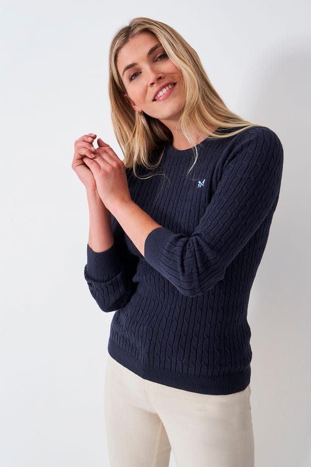 Crew Clothing Crew Clothing Women's Heritage Cable Crew Neck Navy - 2