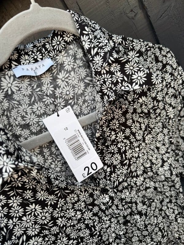 Papaya Papaya Black White Ditsy Floral Shirt Dress | UK 12 | New With Tags | Lightweight Summer Mini - 1