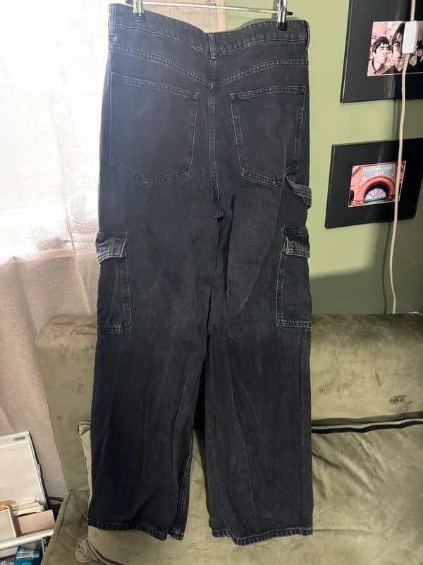 New Look New Look Washed Black Wide Leg Cargo Jeans