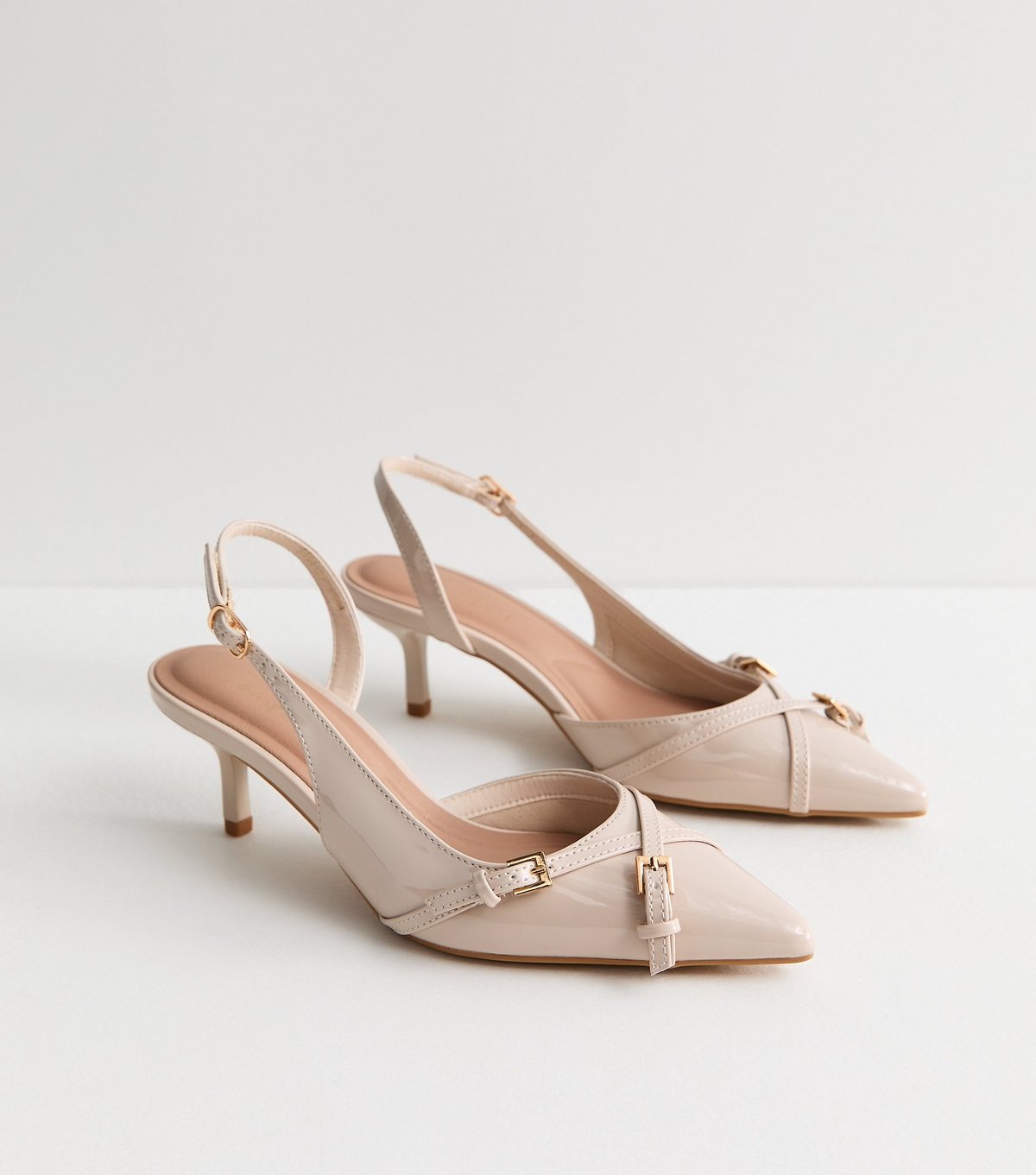 New Look Women's Off White Buckle Detail Patent Slingback Court Shoes Vegan New Look - 2