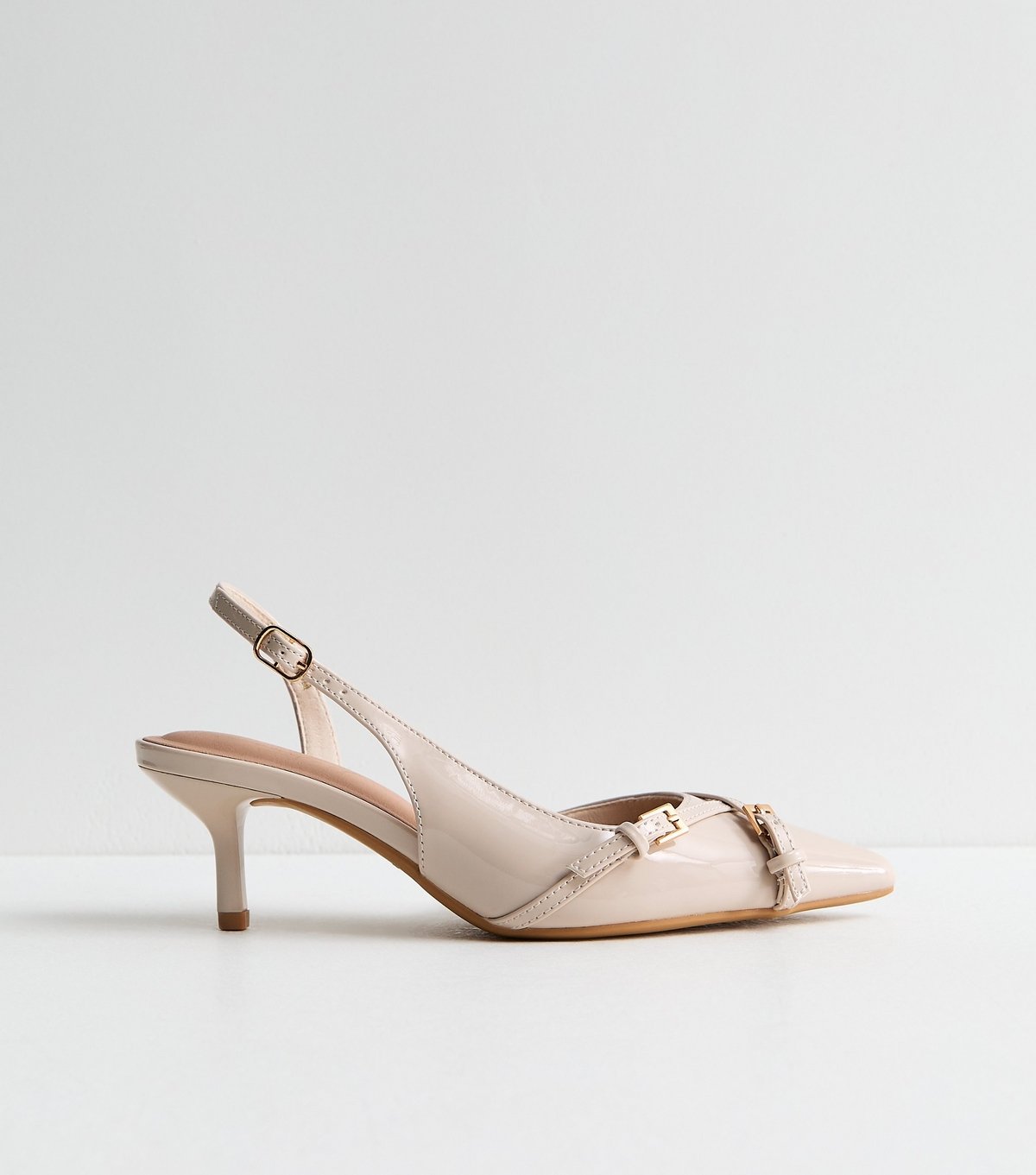 New Look Women's Off White Buckle Detail Patent Slingback Court Shoes Vegan New Look - 3