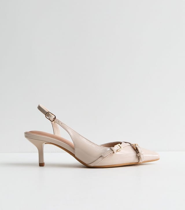 New Look Women's Off White Buckle Detail Patent Slingback Court Shoes Vegan New Look - 3