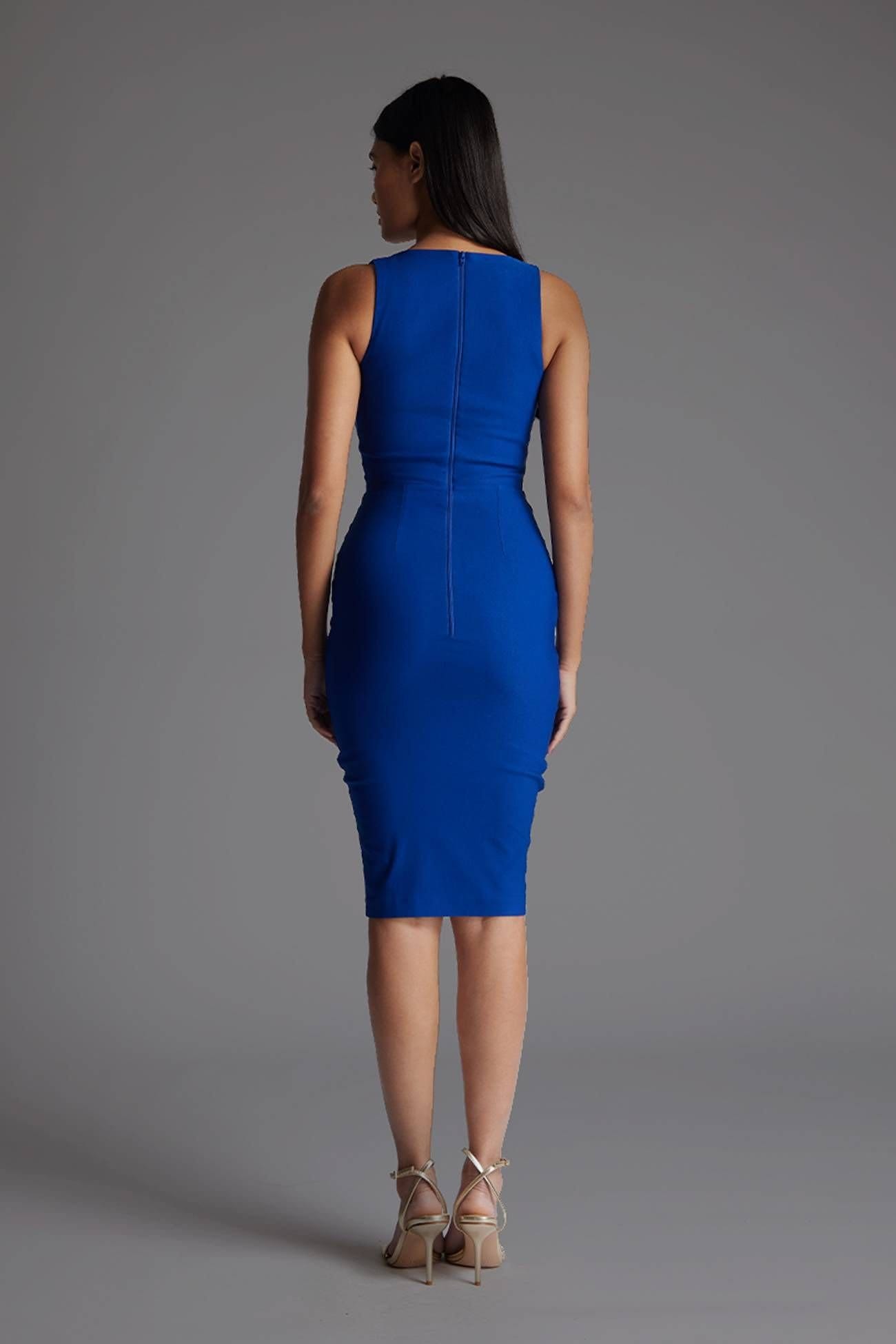 Vesper Vesper Women's Square Neck Bodycon Midi Dress in Cobalt - 4