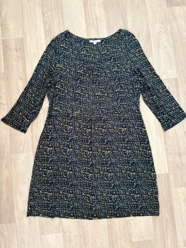 White Stuff White Stuff Navy Printed Jersey Tunic Dress UK 16 3/4 Sleeve Casual Boho