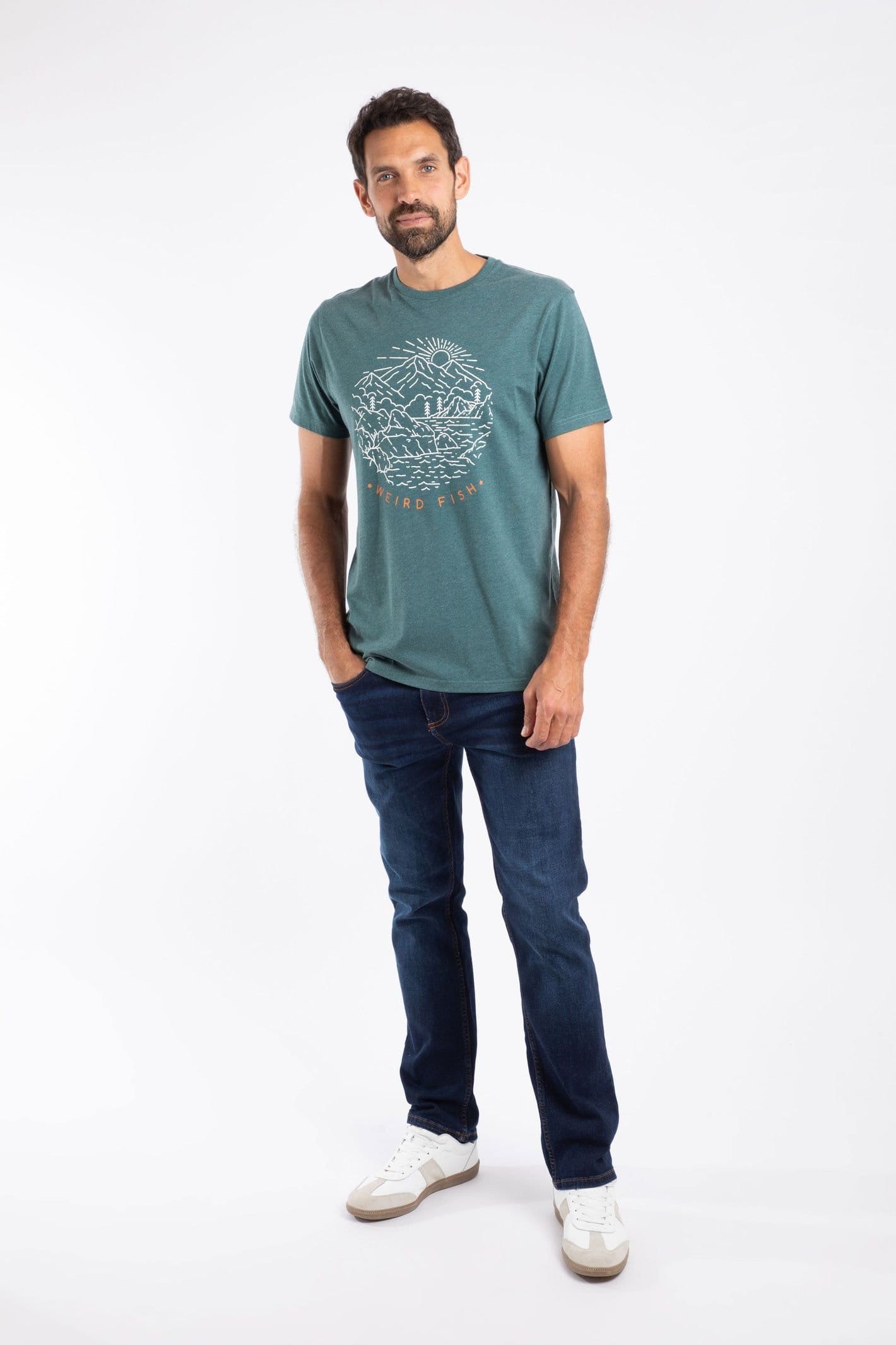 Weird Fish Weird Fish Men's Lakes & Peaks Front Print Graphic T-Shirt in Bottle Green - 4
