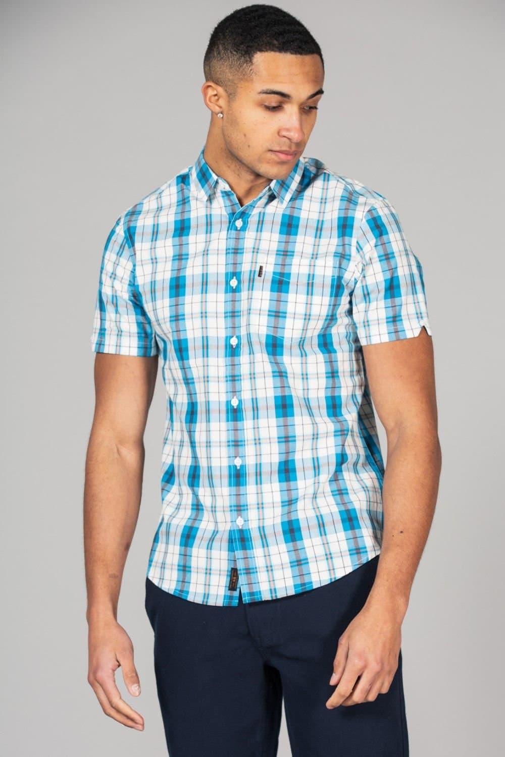 Tokyo Laundry Tokyo Laundry Men's Cotton Short Sleeve Button-Up Checked Shirt in Blue
