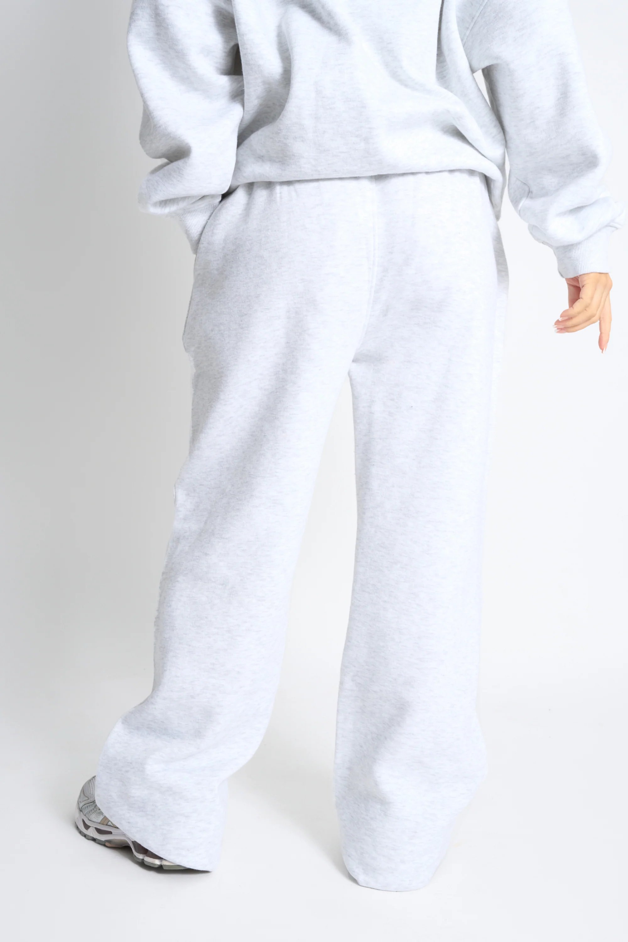 Kaiia Kaiia Bow Embroidered Ribbed Waistband Wide Leg Joggers Light Grey Marl & Red - 3