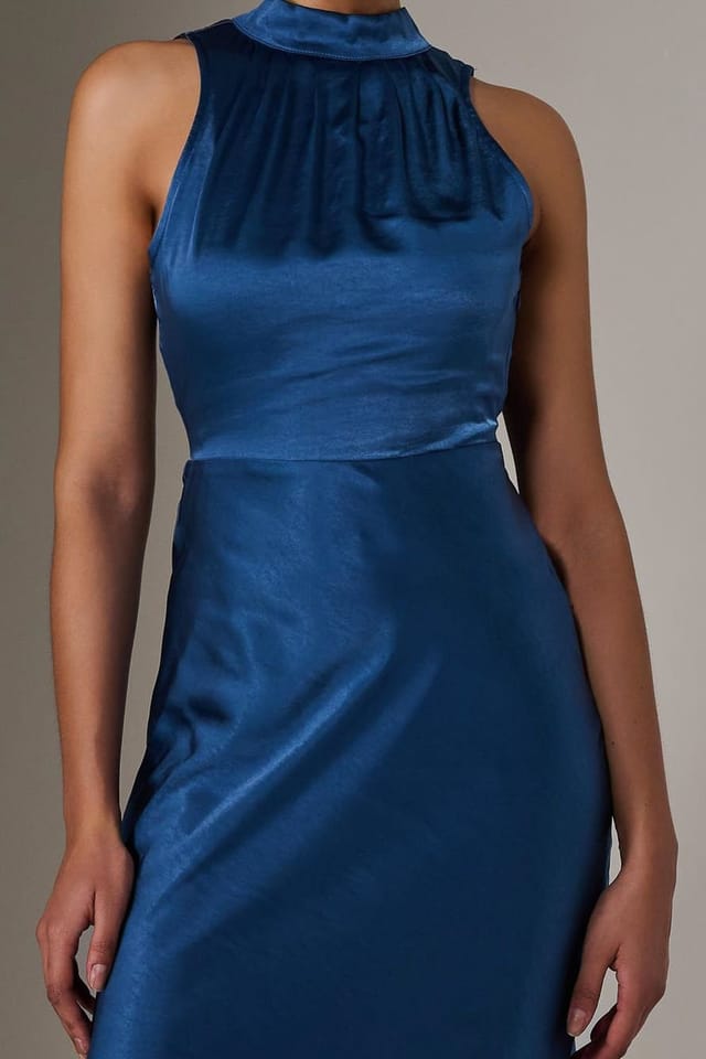 Jolie Moi Jolie Moi Women's Satin Halter Neck Midi Dress in Navy - 3
