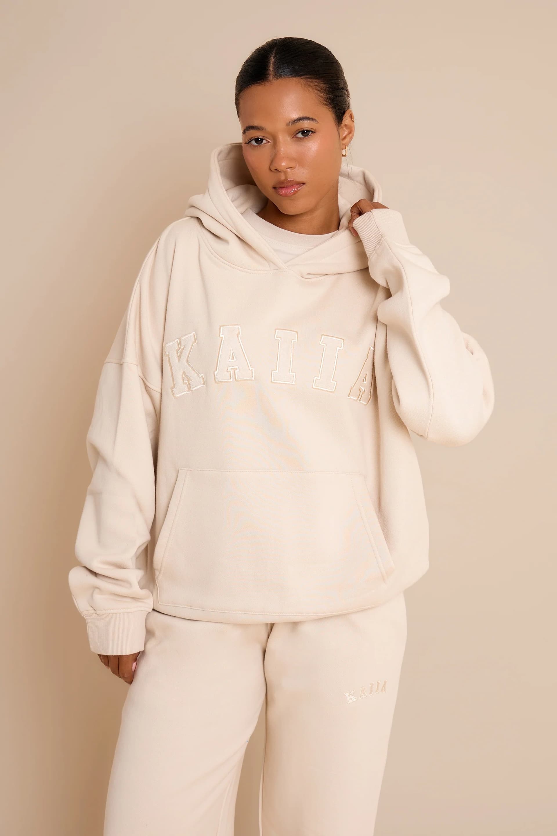 Kaiia Kaiia Slogan Oversized Hoodie Chalk