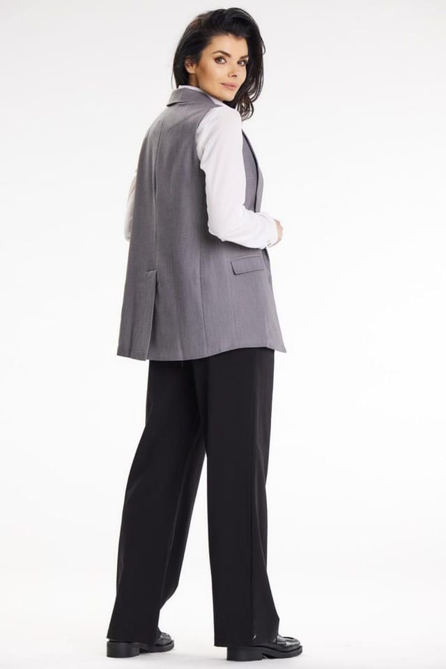 Love Lace Love Lace Women's Elegant Shawl Collar Vest with Pocket Patches in Grey - 3