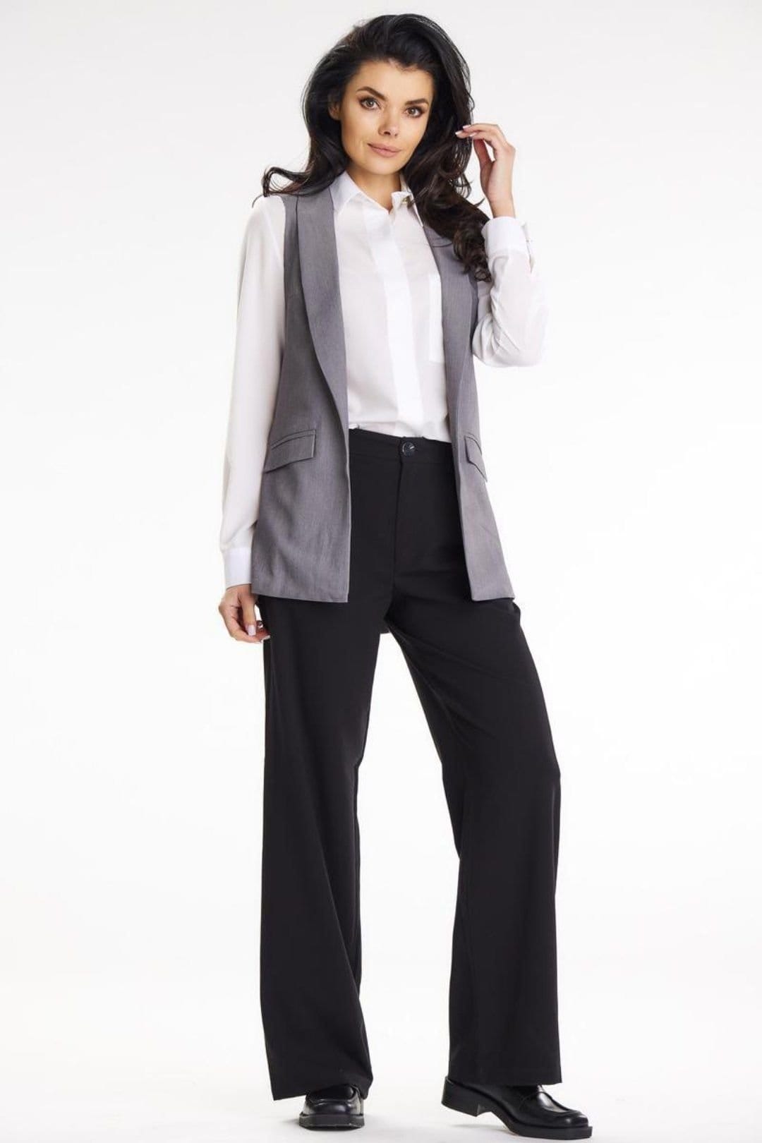 Love Lace Love Lace Women's Elegant Shawl Collar Vest with Pocket Patches in Grey - 4