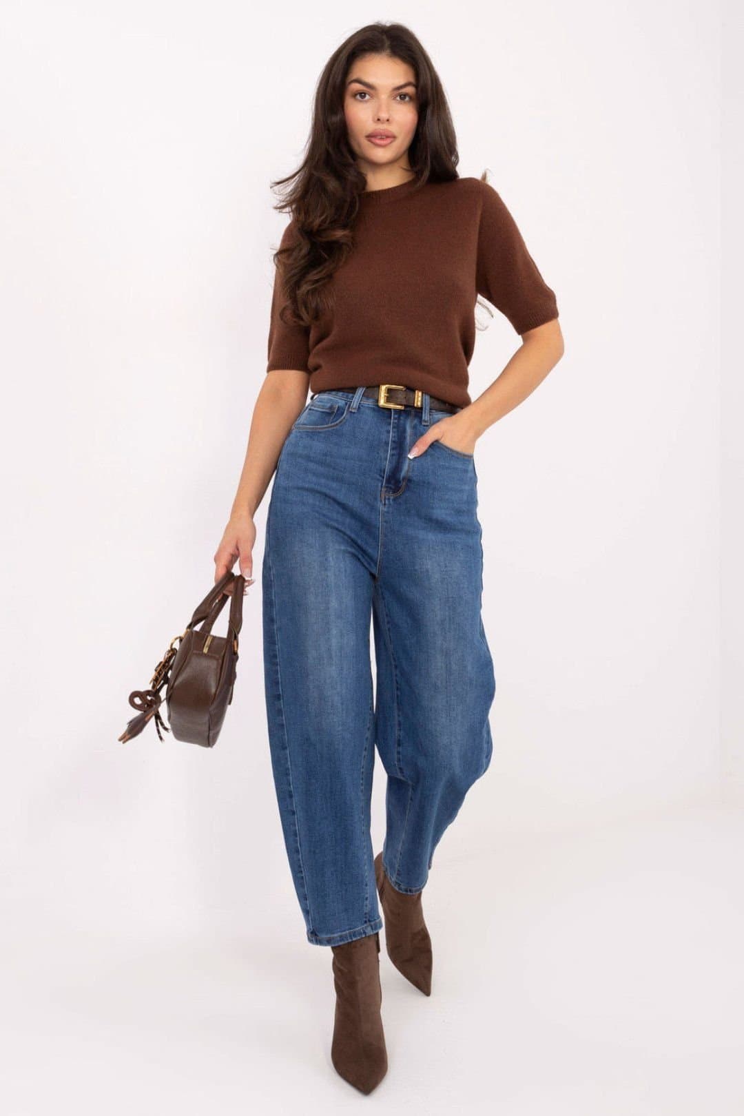 Love Lace Love Lace Women's High Waisted Balloon Fit Jeans with Ribbon Belt in Blue