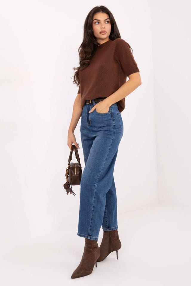 Love Lace Love Lace Women's High Waisted Balloon Fit Jeans with Ribbon Belt in Blue - 2