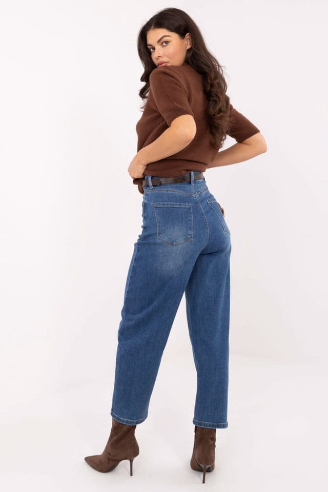 Love Lace Love Lace Women's High Waisted Balloon Fit Jeans with Ribbon Belt in Blue - 3