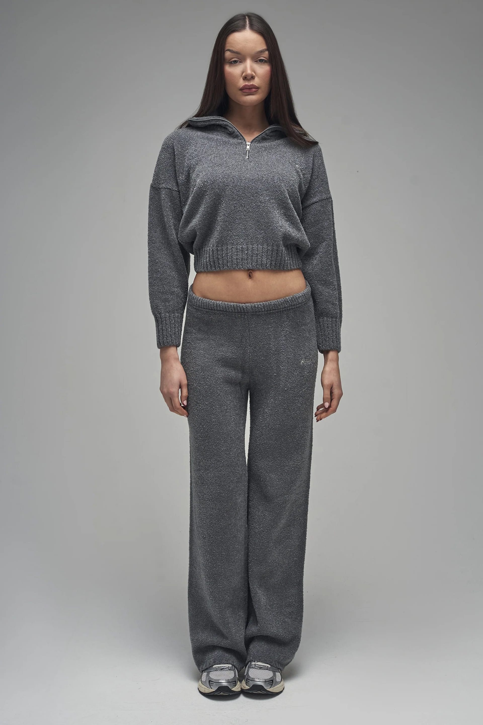 Kaiia Charcoal Knit Wide Leg Trousers