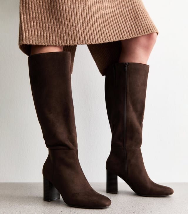New Look Women's Brown Faux Suede Knee High Boots Vegan New Look - 2