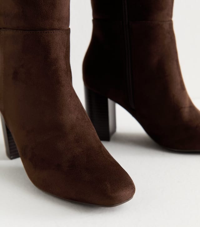 New Look Women's Brown Faux Suede Knee High Boots Vegan New Look - 3