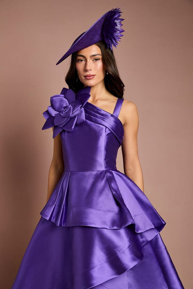 Coast Coast Women's Lisa Tan 3D Corsage One Shoulder Twill Midi Dress in Purple - 2