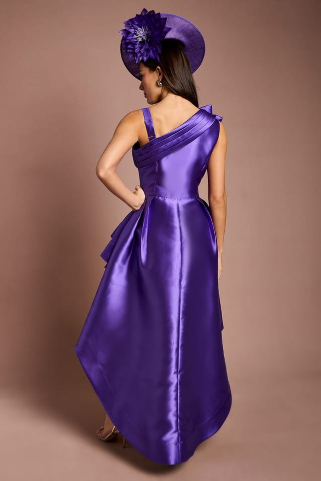 Coast Coast Women's Lisa Tan 3D Corsage One Shoulder Twill Midi Dress in Purple - 3