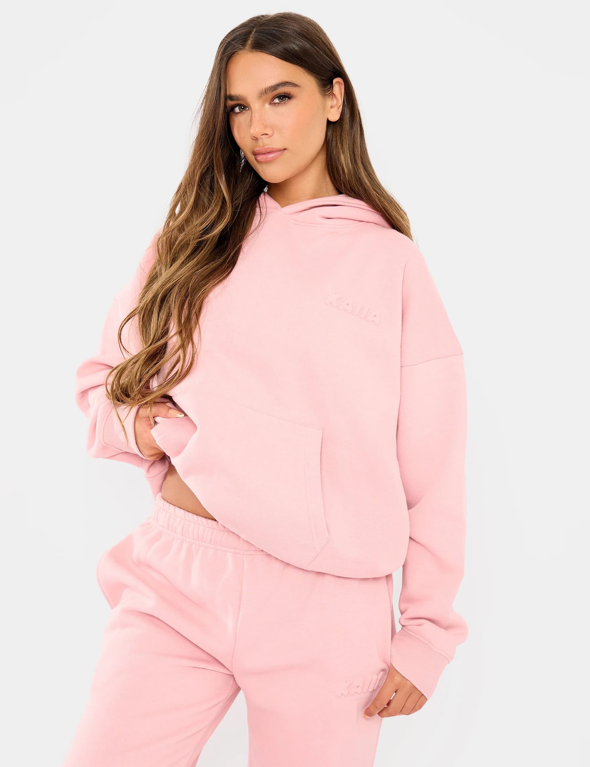Kaiia Kaiia Embossed Logo Oversized Hoodie in Dusty Rose