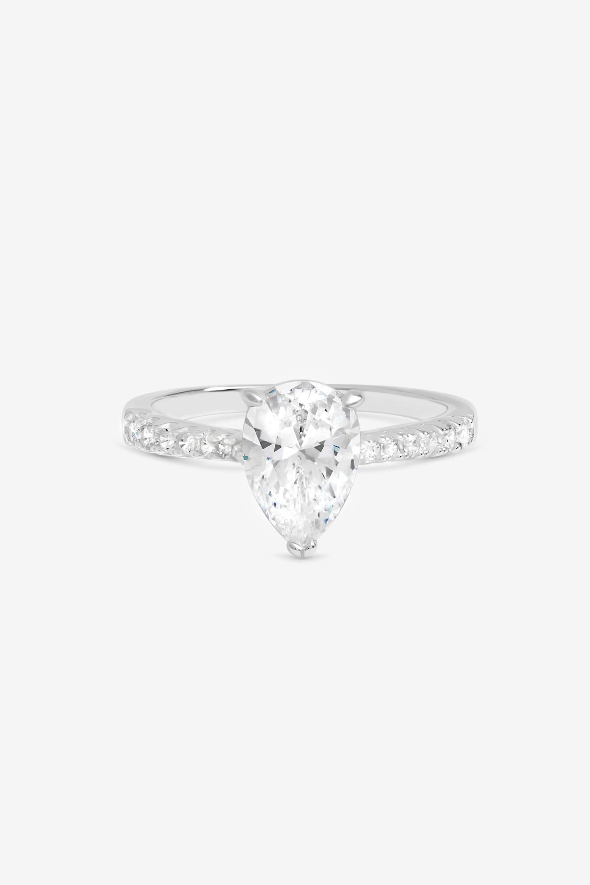 Simply Silver Simply Silver Women's Sterling Silver Pear Cut Engagement Ring - Gift Pouch