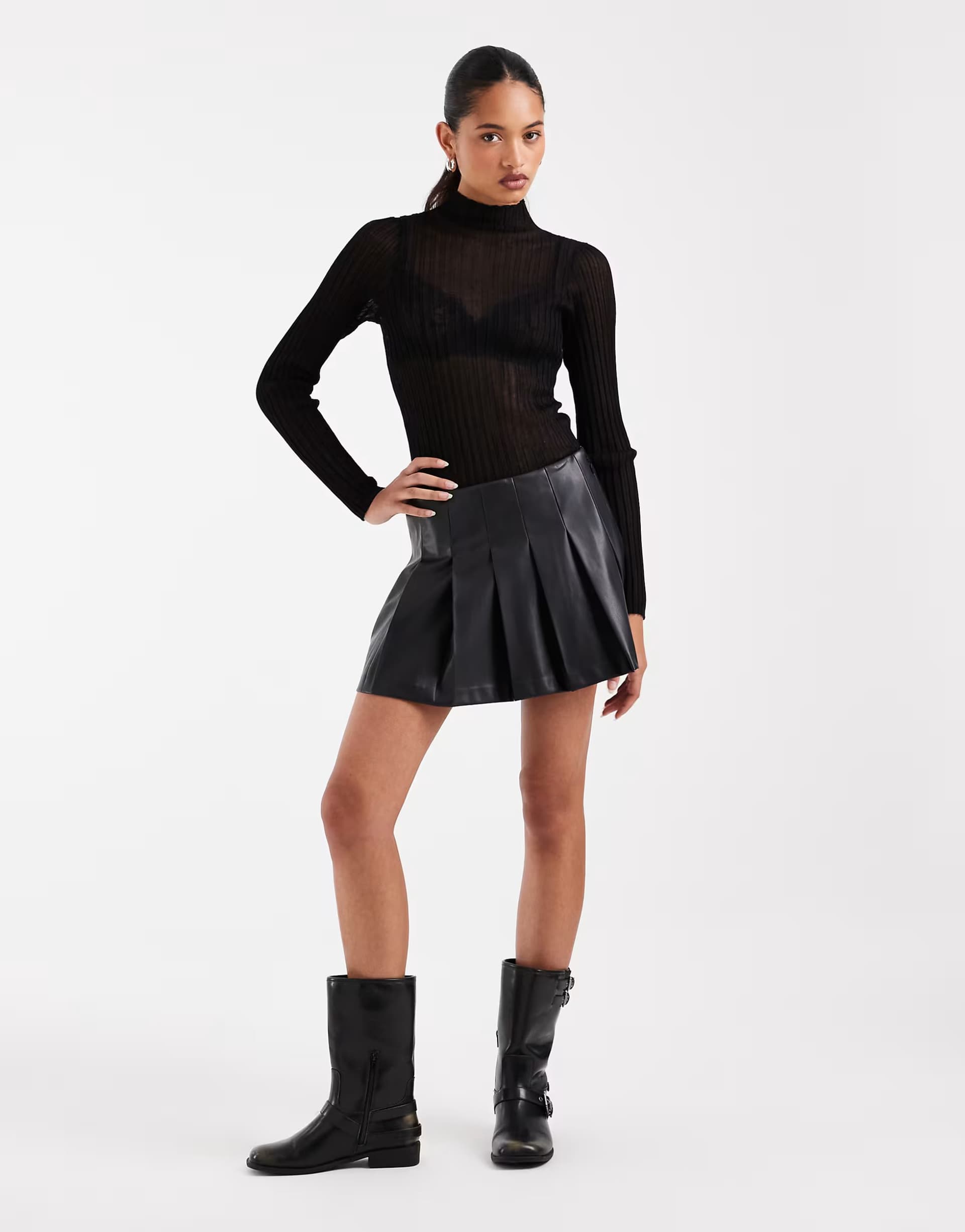 ASOS ASOS DESIGN tailored faux leather pleated mini skirt in black