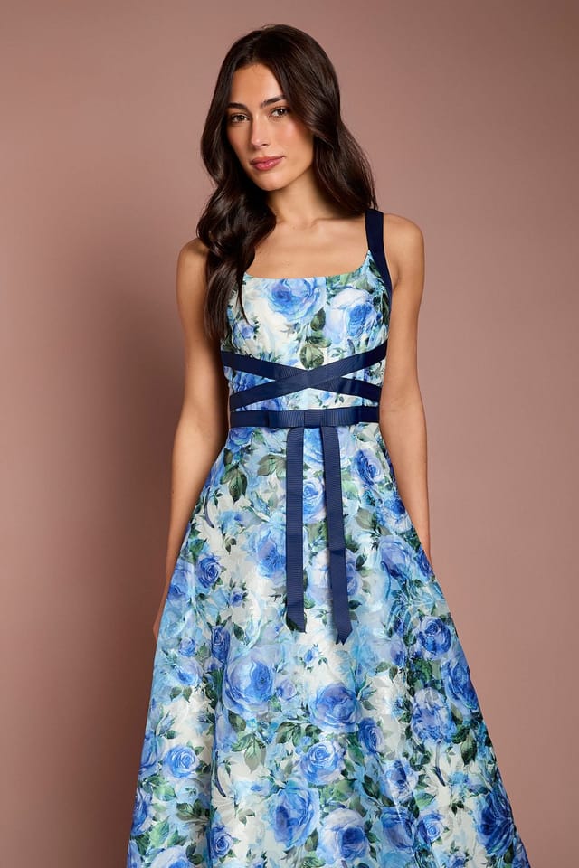 Coast Coast Women's Cross Front Floral Jacquard Midi Dress in Blue - 2