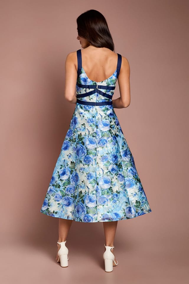 Coast Coast Women's Cross Front Floral Jacquard Midi Dress in Blue - 3