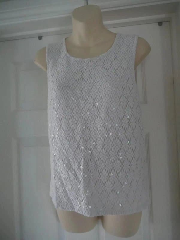 New Look White Sleeveless Top New Look Ladies Size 10 Floral Crochet Sequin Blouse Womens