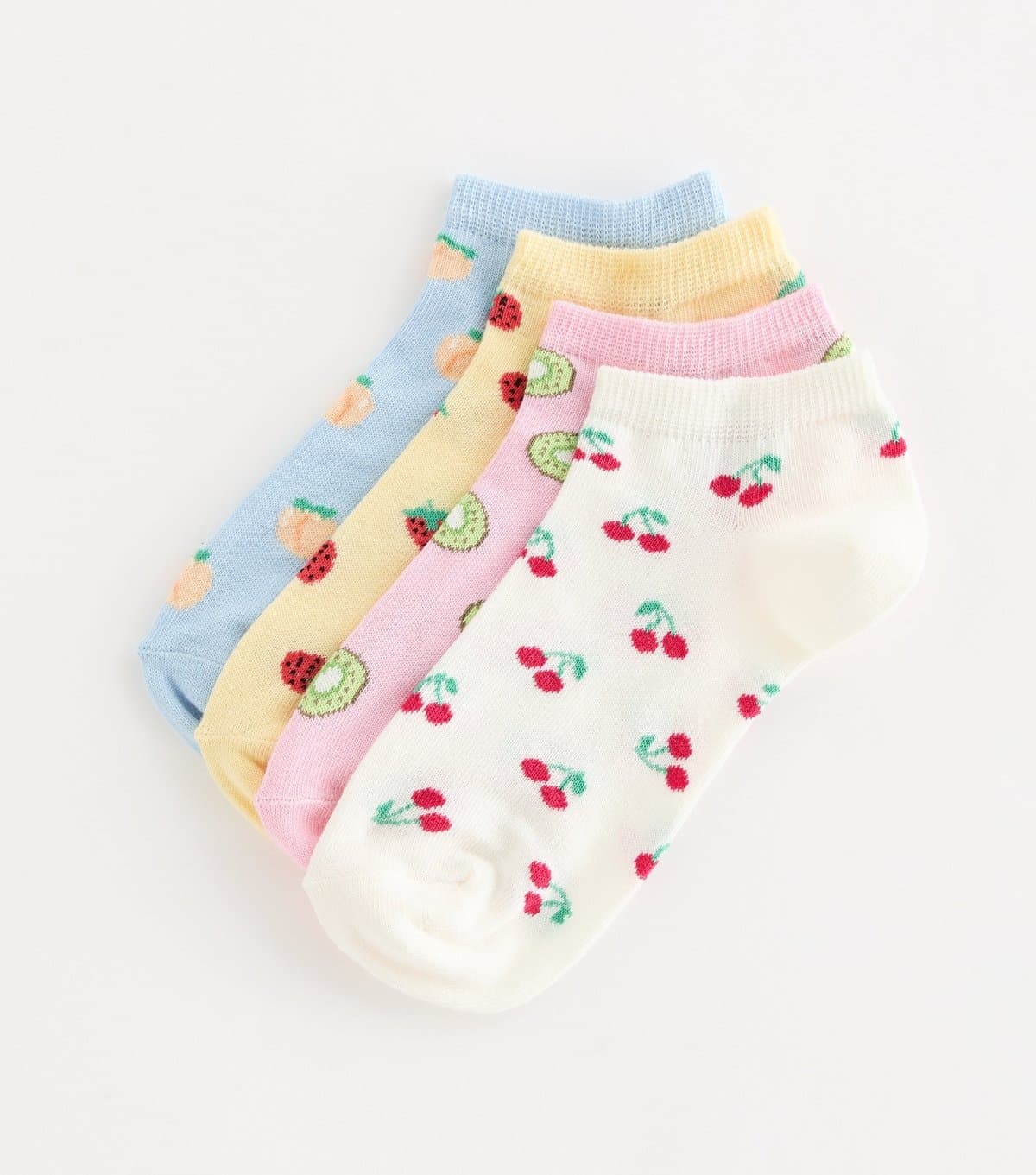 New Look Pack of 4 Multicolour Cotton Rich Fruit Pattern Trainer Socks New Look