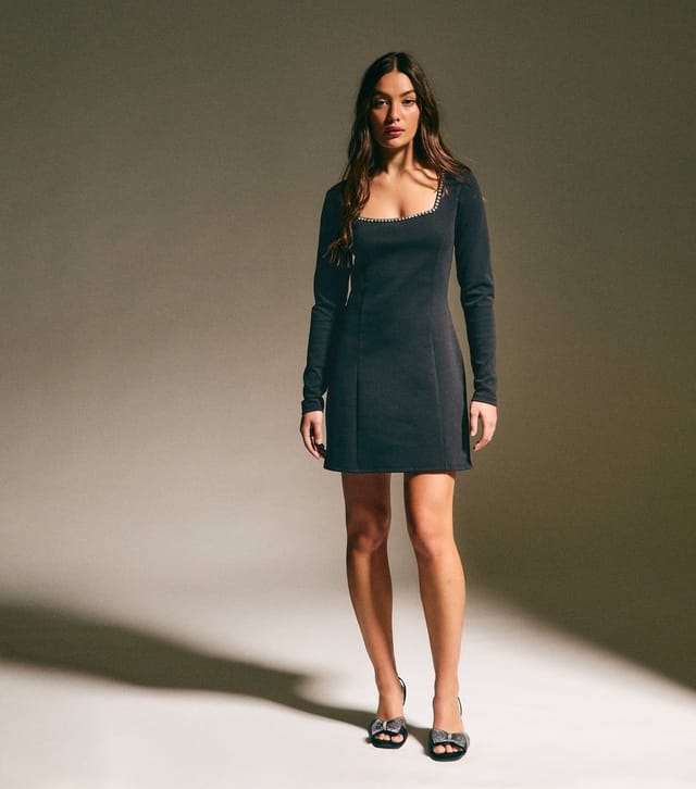 New Look Women's Black Diamante Trim Square Neck Mini Dress New Look - 3