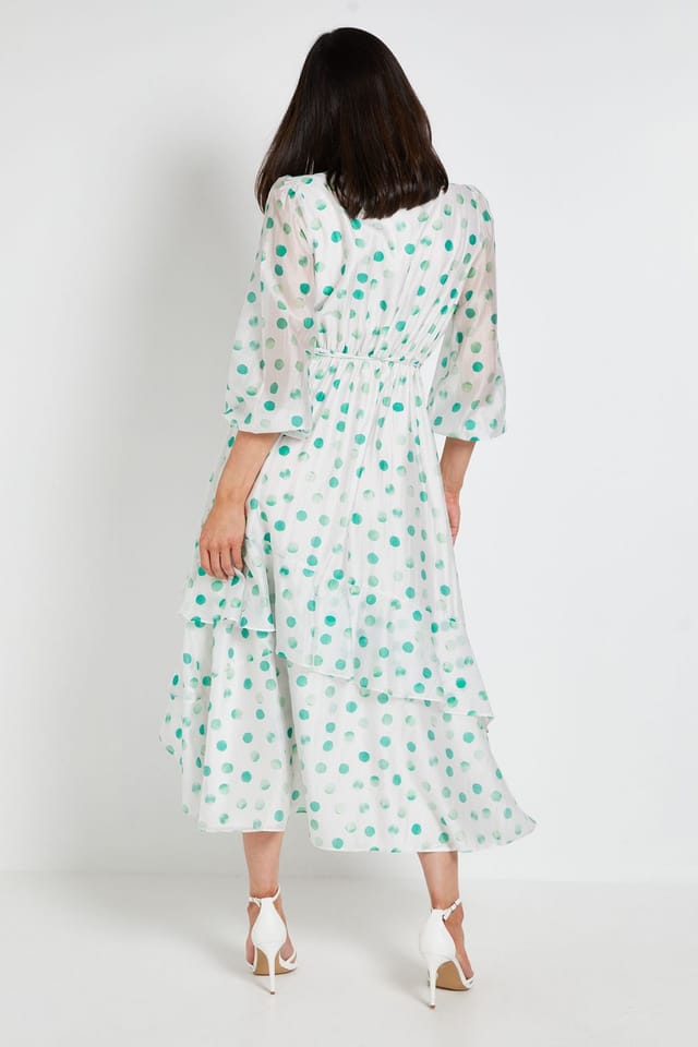 Wallis Wallis Women's Polka Dot Ruffle Wrap Midi Dress in Green - 3