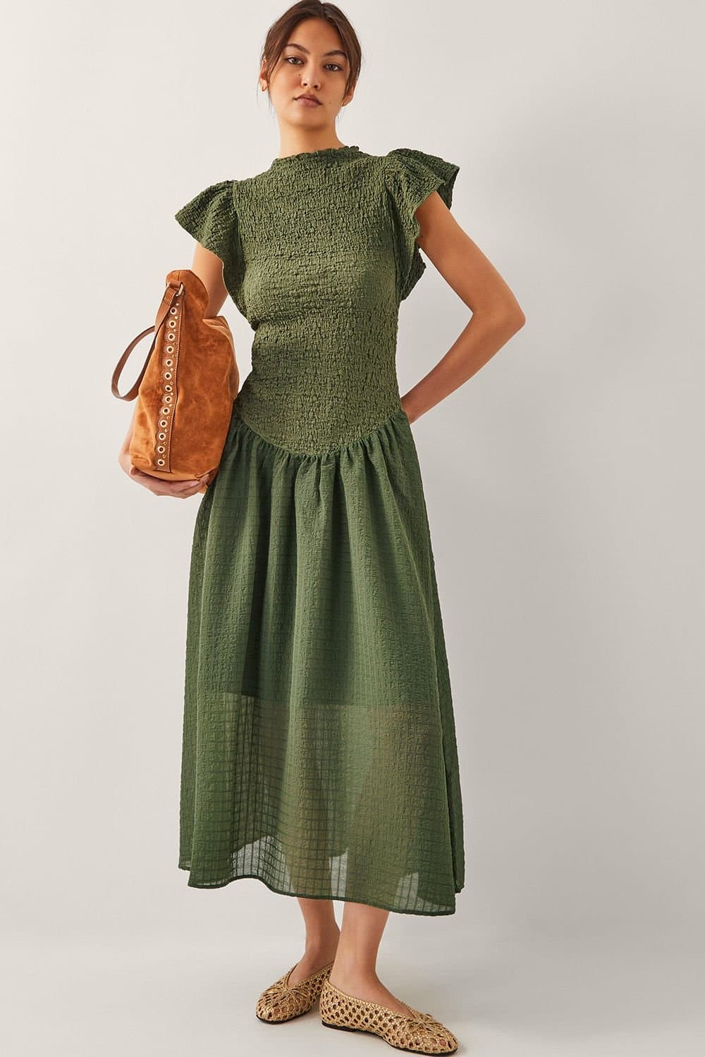 Monsoon Monsoon Women's Dee Drop Waist Midi Dress Green