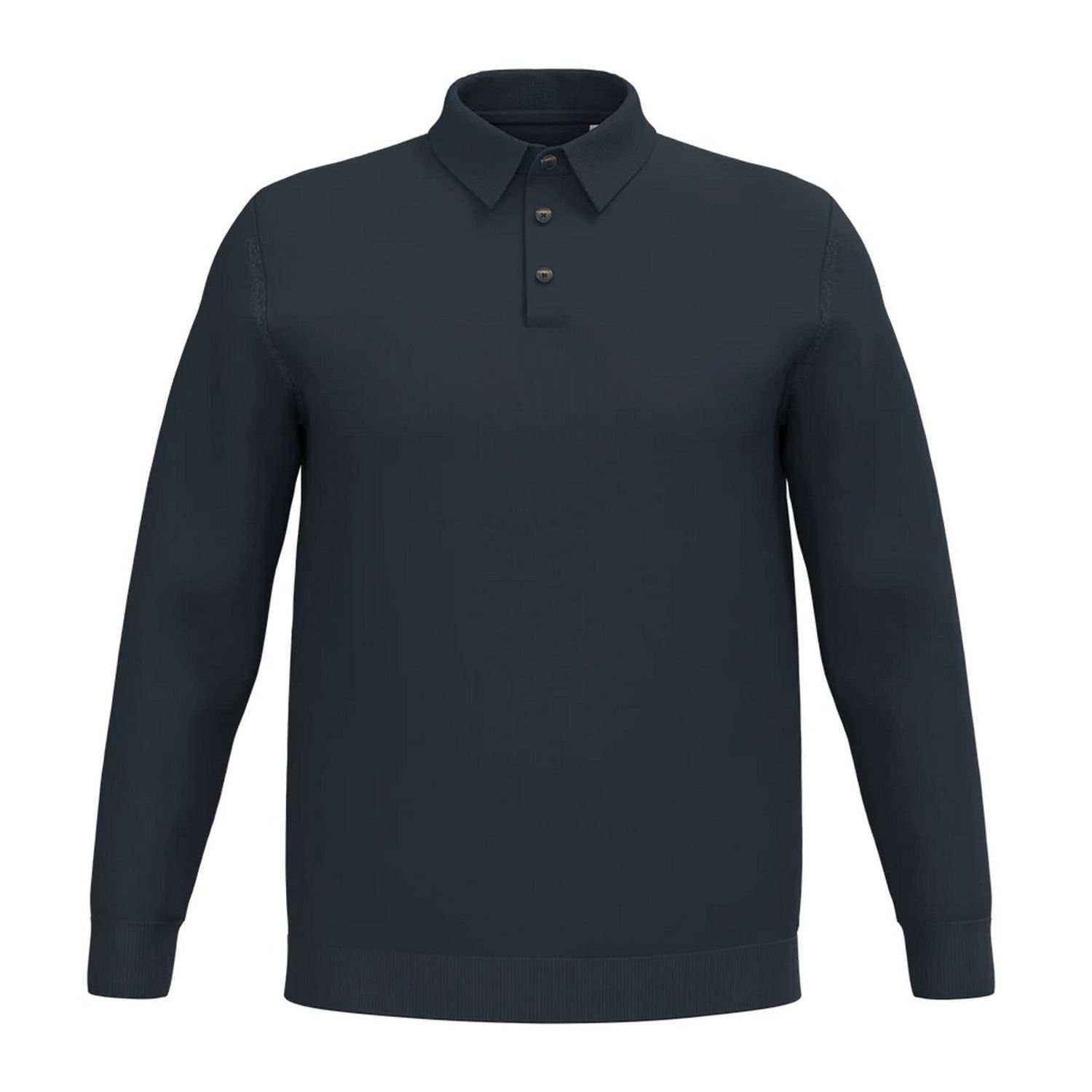 Spasso Spasso Men's Knitted Long-Sleeved Polo Shirt in Navy