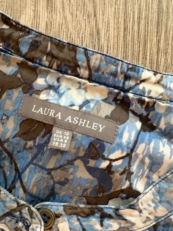 Laura Ashley Laura Ashley Blue Floral Blouse UK 10 EU 36 Long Sleeve Pintuck Tunic Top Boho Cottagecore
