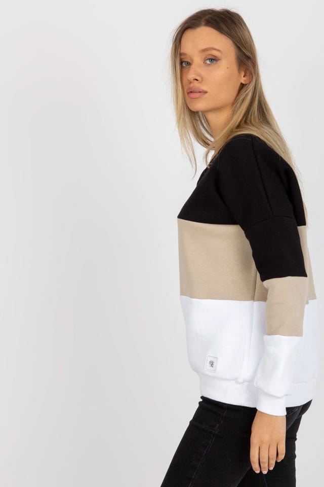 Love Lace Love Lace Women's Cotton V Neck Color Trim Sweatshirt in Beige - 3