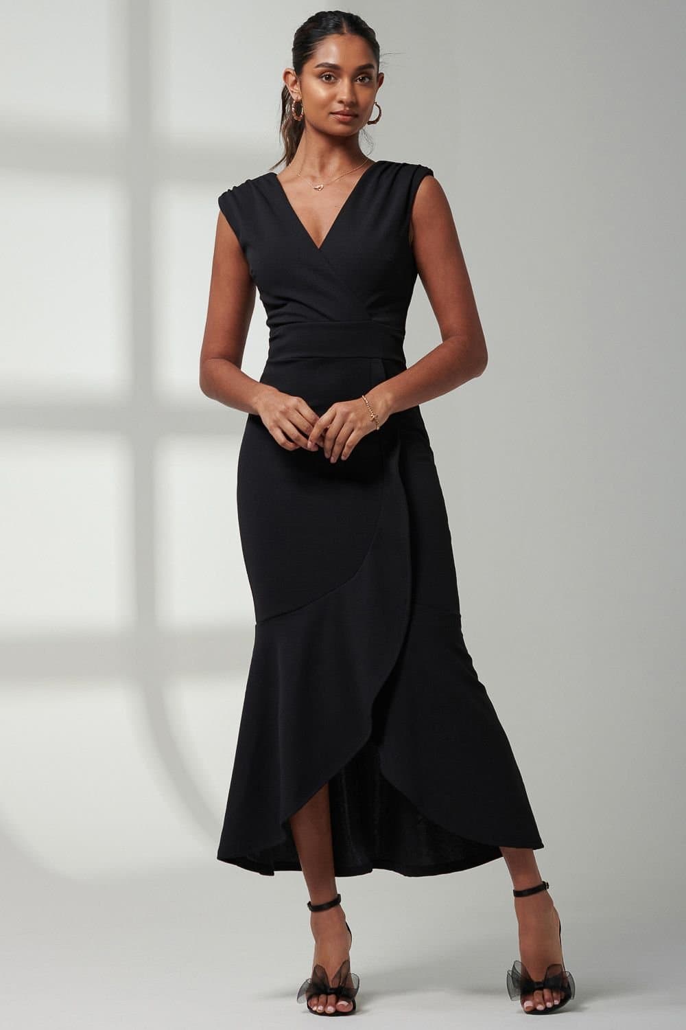 Jolie Moi Jolie Moi Women's Mabruka Frill Fishtail Maxi Dress in Black