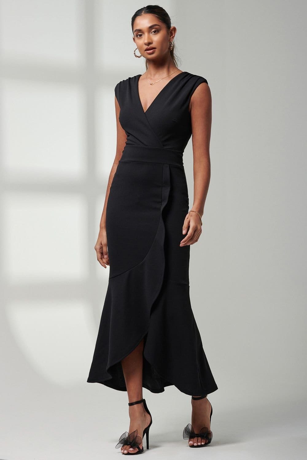 Jolie Moi Jolie Moi Women's Mabruka Frill Fishtail Maxi Dress in Black - 4